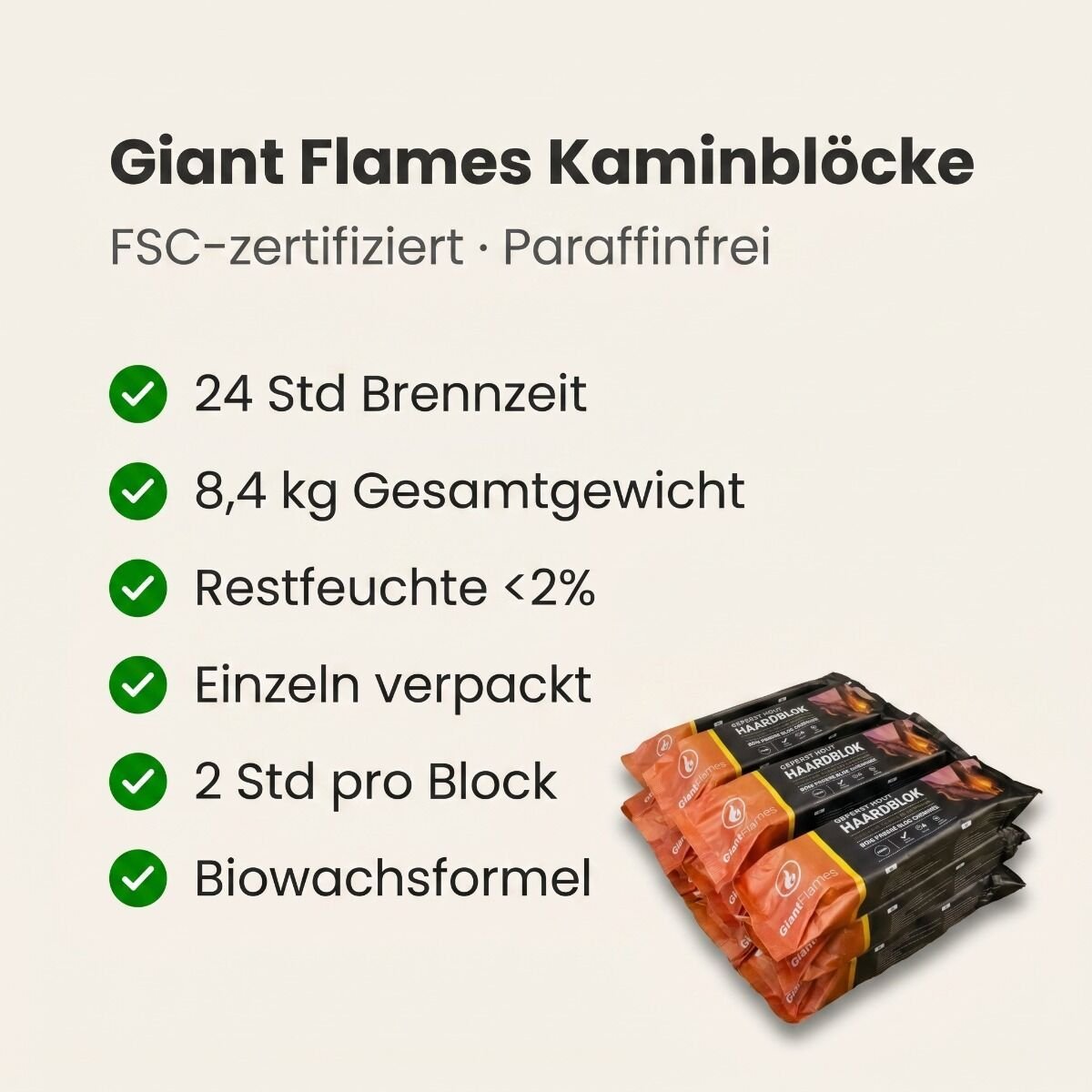 Giant Flames FSC Kaminholz 12 Einheiten x 700gr (8,4 kg) – Detail