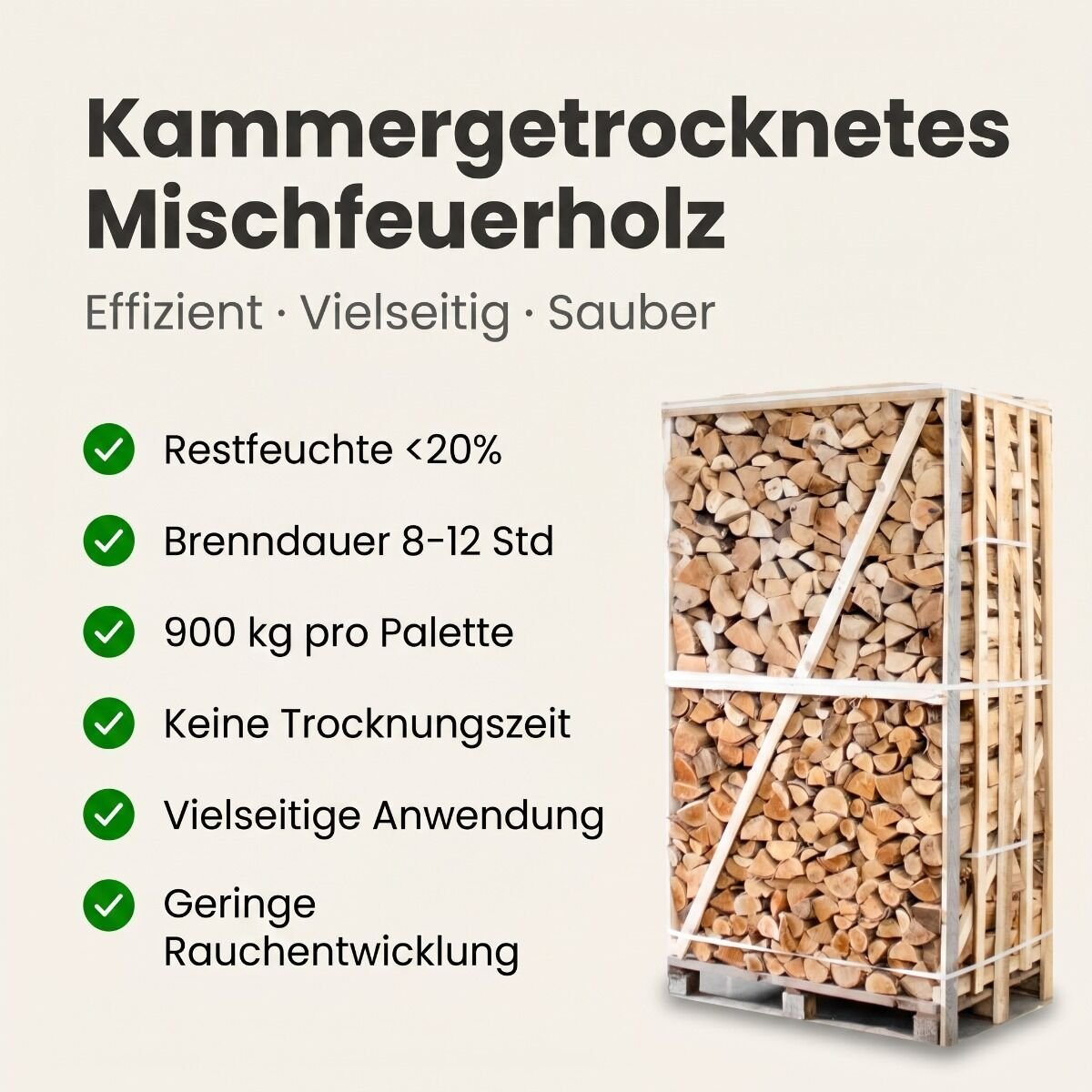 Palette kammergetrocknetes gespalten Birken/Esche Brennholz mischfeuerholz 25cm – Detail