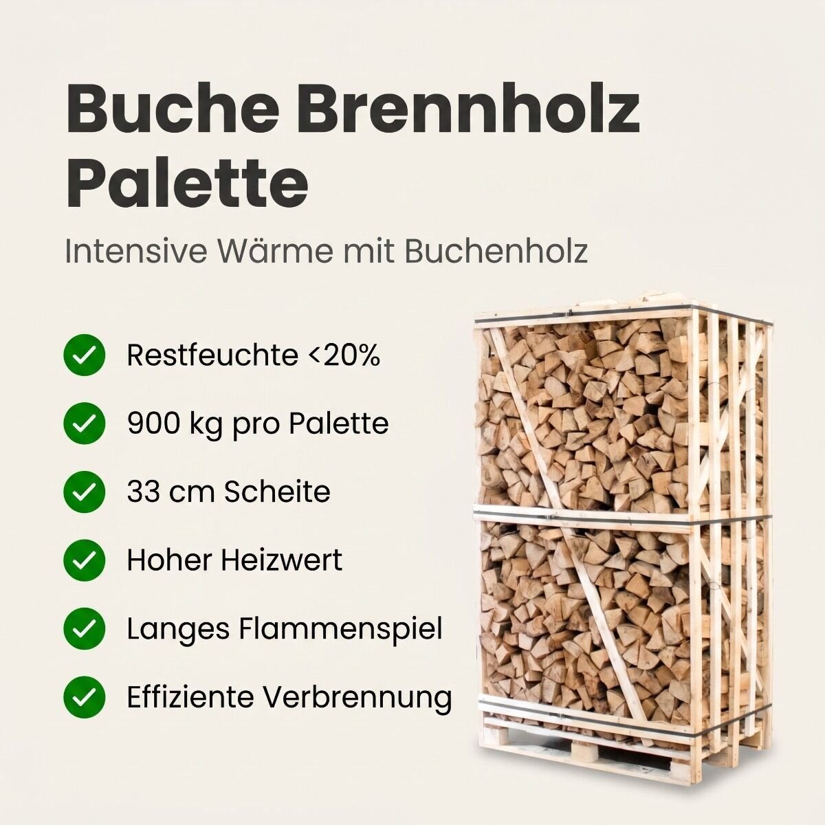 Palette kammergetrocknetes gespalten Buche Brennholz 33cm – Detail