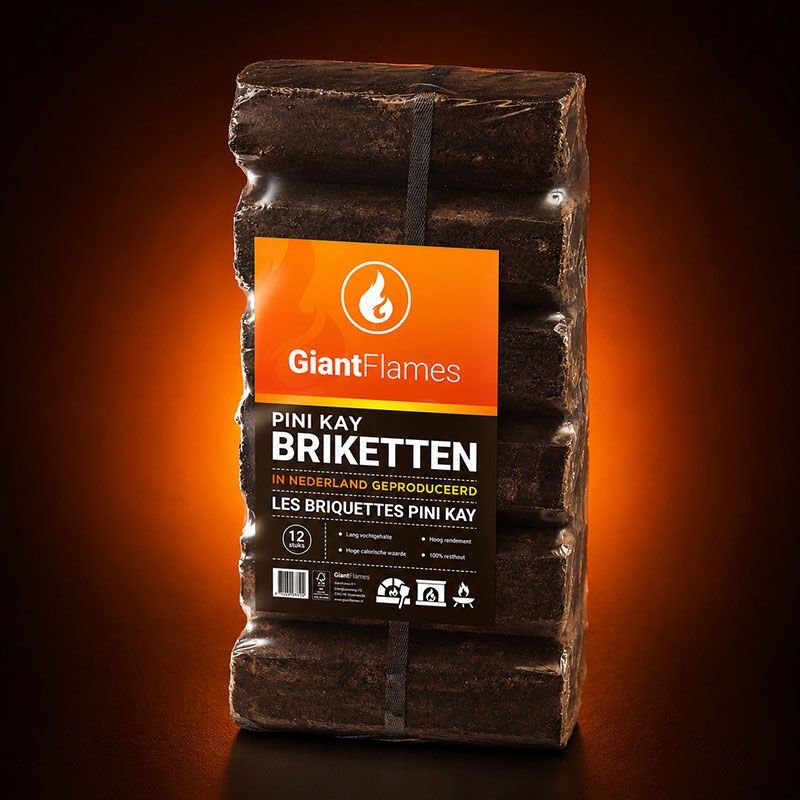 Pini Kay Briketts (NL) halbe Palette 48 Säcke x 10 kg (480 kg) – Detail