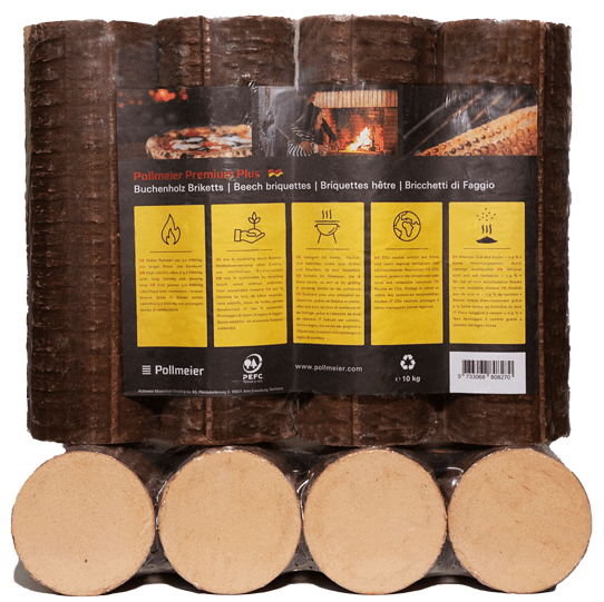 Runde Buche Briketts 48 Packungen x 10 kg (480 kg) – Detail